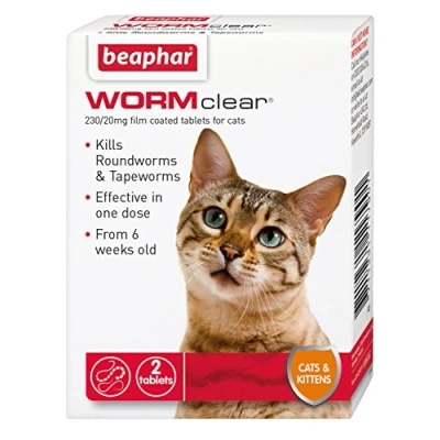 Image of Beaphar WORMclear® Tablets for Cats Kills All Common UK Intestinal Worms (Roundworms &amp; Tapeworms) Vet Strength Treatment Meat Flavoured 2 (Pack of 1)
