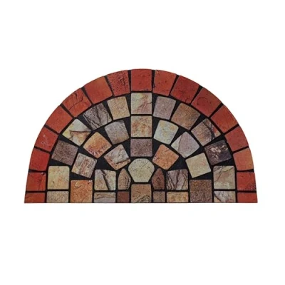 Image of Nicoman Elegant Tile Mat Barrier Doormat Eco Friendly Scrape and Non Slip Indoor/Outdoor Door Mat, Halfmoon (75x44cm), Red Border