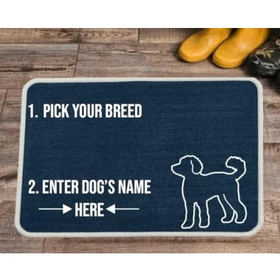 Image of Pet REBELLION Extra Large Personalised Absorbent Machine Washable Food Mat For Dogs Feeding Bowls Non Slip Reduces Movement Rounded Corners to Stay Flat (Labradoodle Blue)