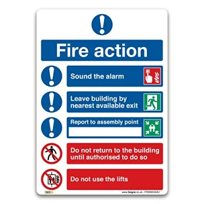 Image of Enhance Fire Safety with Clear Instructions Action Symbolised Plan Sign on A5 (210 x 148 mm) Self adhesive Vinyl Sticker for Effective