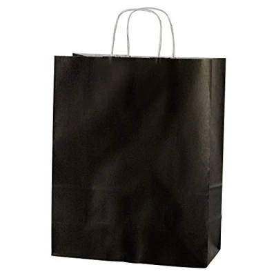 Image of Thepaperbagstore 10 BLACK PAPER RE USABLE SHOPPING BAGS WITH STRONG TWISTED HANDLES Medium 250x110x310mm
