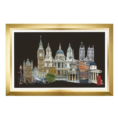Image of Thea Gouverneur Counted Cross Stitch Kit London Aida Black 18 count Embroidery for Adults DMC Threads and other Supplies Included 470.05