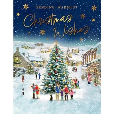 Image of Piccadilly Greetings Christmas Card Open Town tree 8 x 6 inches