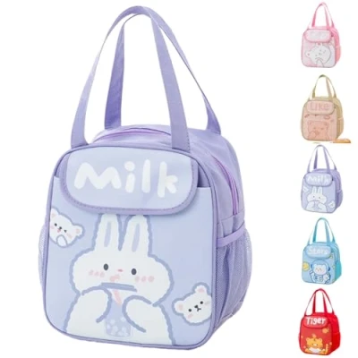 Image of BILIPOPX Cute Lunch Bag Kawaii Aesthetic for Women Insulated Box (Purple Bunny)