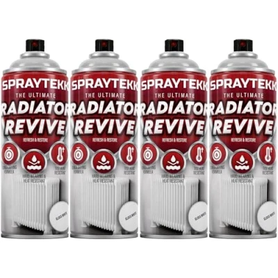 Image of SPRAYTEKK Radiator Spray Paint Heat Resistant up to 170C All in One Primer, Undercoat &amp; Topcoat Fast Drying, Anti Rust For Radiators, Pipes, Boilers Hot Water Tanks (Gloss White, 4)