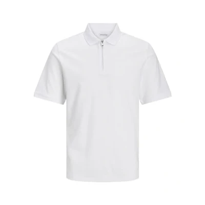 Image of JACK &amp; JONES Mens Mac Zip Short Sleeve Polo Shirt White S