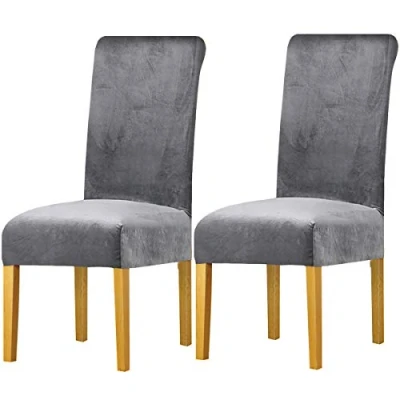 Image of LANSHENG Stretchy Chair Covers for Dining Room Chairs,Stretch Spandex with Elastic Band Chaircover,Velvet Large Slipcovers Restaurant Hotel Party Banquet (Light Gray,2 Pack(M))