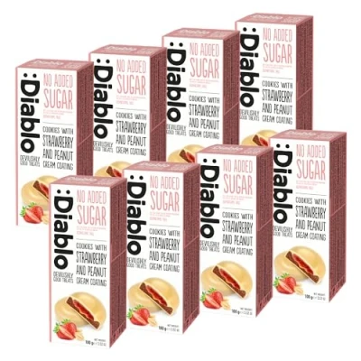Image of Diablo No Added Sugar Cookies with Strawberry and Peanut Cream Coating 100g (Pack Of 8)