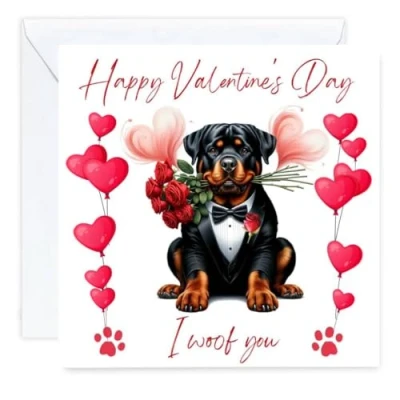Image of Rottweiler dog Valentines Card i woof you (envelope Included) owner from the