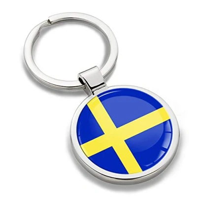 Image of Biomar Labs® 3D Metal Sweden National Swedish Flag Keyring Key Ring Accessories Men Women Keychain Gift KK 254
