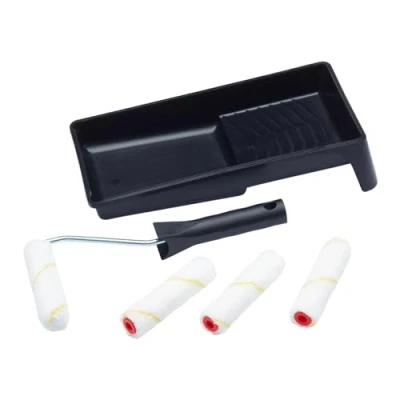 Image of ProDec Advance 6 pc 4 inch Short Pile Microfibre Mini Paint Roller, Frame &amp; Tray for a Smooth Finish Painting with Emulsion, Gloss, Satin, Varnish, Woodstain on Interior Walls, Ceilings, Wood, Metal