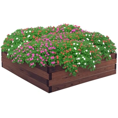 Image of Outsunny 128L Wooden Raised Beds For Garden Planter Grow Containers Outdoor Patio Plant Flower Vegetable 80L x 80W 22.5H cm
