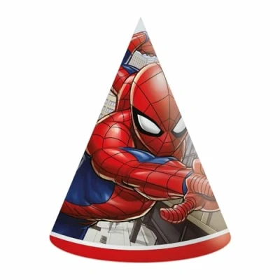Image of Procos 35125 Marvel Spider Man Crime Fighter Cone Party Hats FSC Paper Pack of 6 Caps, Multi Coloured, One Size