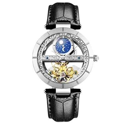 Image of RORIOS Women Watches Mechanical Watch Leather Band Automatic Self Winding Wristwatch Moon Phase Luminous for Ladies