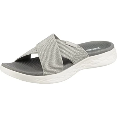 Image of Skechers Women&#039;s On the go 600 Glistening Slide Sandal,Silver Textile,2 UK