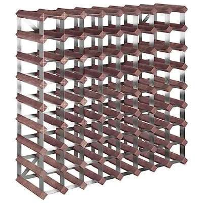 Image of vidaXL Solid Wood Pine Wine Rack Holds 72 Bottles Brown Freestanding Bottle Shelf Galvanized Steel 80x22.5x80cm Kitchen/Living Room