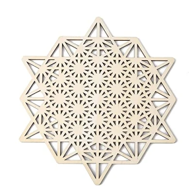 Image of Wooden 64 Side Tetrahedron Wall Decor, 28CM Crystal Grid Board Wooden, Hanging Sacred Geometry Wood Art Spiritual Home Decor For Yoga/Meditation, Decoration Bedroom Living Room
