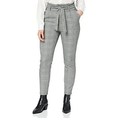 Image of VERO MODA Womens Vmva Paperbag Trousers Grey Checks 30W / 30L