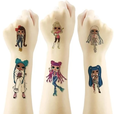 Image of LOL Dolls Temporary Tattoos,4 Sheets 100+ Patterns Waterproof Removable, Birthday Party Bag Filler