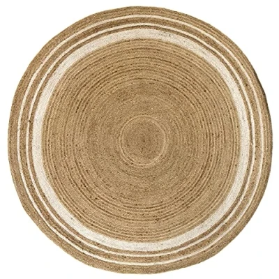 Image of HAMID Rug Jute Round Alhambra Natural And White Colour, Rug, Area 100% Fibre Hand Wovem, Braided for Home, Living Room, Floor Carpet..(200x200cm)