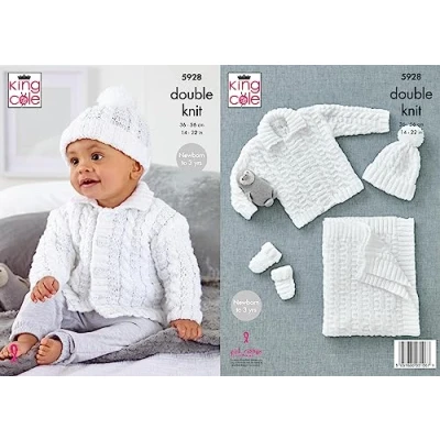 Image of Jacket, Hat, Mitts and Blanket in King Cole Big Value Baby DK (5928)