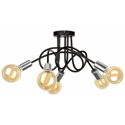 Image of Rumba Multi Arm Semi Flush Ceiling Light Black, Silver, 50cm, 5x E27