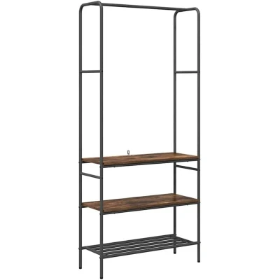 Image of vidaXL Clothes Rack with Shelves Smoked oak 77 x 30 171 cm