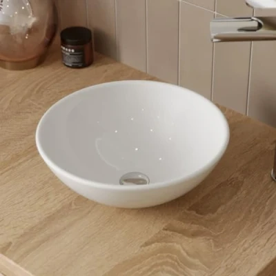 Image of Affine® Countertop Basin for Bathroom and Cloakroom Hand Wash Basins Sink Modern White Gloss Round, 280 x 280mm