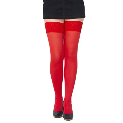 Image of Colourful Opaque 40 Denier Microfibre Hold Ups Stockings by SENTELEGRI, Sizes S XXL (XXLarge, Red)