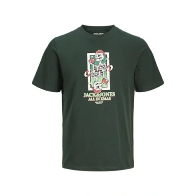 Image of JACK &amp; JONES Men&#039;s Jjxmas Christmas Skull Tee SS Crew Neck T Shirt, Scarab, S