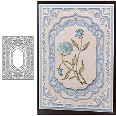 Image of Laced Rectangle Frame Metal Die Cuts,Flower Border Square Frames Layering Label Card Cutting Dies Cut Stencils for DIY Embossing Photo Decorative Paper Scrapbooking Making
