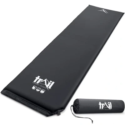 Image of Trail Self Inflating Camping Mat 3cm Thick Single Sleeping Pad Lightweight With Bag (Black)