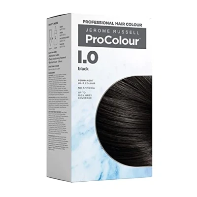 Image of Jerome Russell ProColour Black 1.0 Permanent Hair Colour Dye for Full Grey Coverage, Shine &amp; Retention, Ammonia Free with Brazil Nut Oil