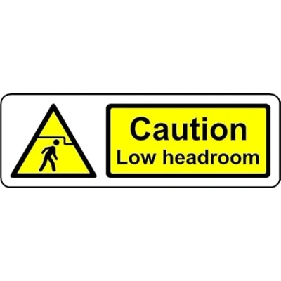 Image of Caution Low Headroom Safety Sign (L) 1mm Plastic (300m x 100mm)
