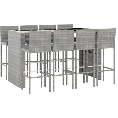 Image of Vidaxl 9 Piece Garden Bar Set with Cushions Grey Poly Rattan