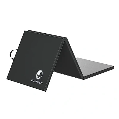 Image of MAXSTRENGTH Gymnastics Tri Folding Exercise Mats 6ft Long Non Slip High Density 5cm Thick Foam Soft PU Leather Carry Handles Gym Yoga Pilates Floor Workout Equipment (Black)