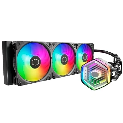 Image of Cooler Master MasterLiquid Atmos 360 Black CPU Liquid AIO Water Cooling System, Dual Chamber Pump, Pre Installed Sickleflow 120 Edge Fans, Addressable Gen 2 RGB, LGA1700 &amp; AM5 Brackets