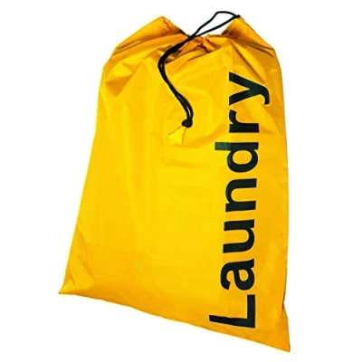 Image of Kleiber Laundry Bag with Draw String Closure, Yellow, Fabric, 24 x 16 1 cm