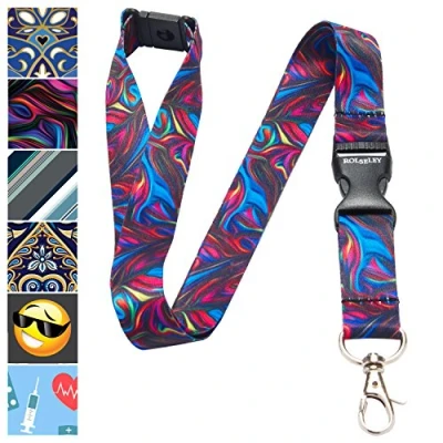 Image of ROLSELEY Multicolour Lanyard Neck Strap with Colour Stream Pattern Metal Clip