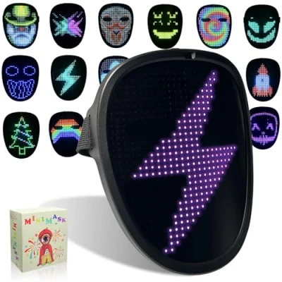 Image of MOYACA Kids LED Mask with Gesture Sensing, Light up for Halloween Costume and Xmas Cosplay, Transforms Face Lights, Perfect Children Students Birthday Parties Masquerades