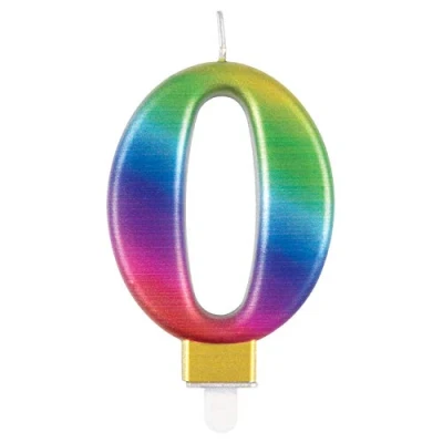 Image of Metallic Rainbow Number 0 Birthday Candle Vibrant 3D Topper for Cakes &amp; Desserts Perfect Kids&#039; Adults&#039; Parties 1 Pc