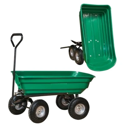 Image of KCT 75 Litre Garden Trolley Tipper Cart Trailer with Soft Grip Handle Pull Along