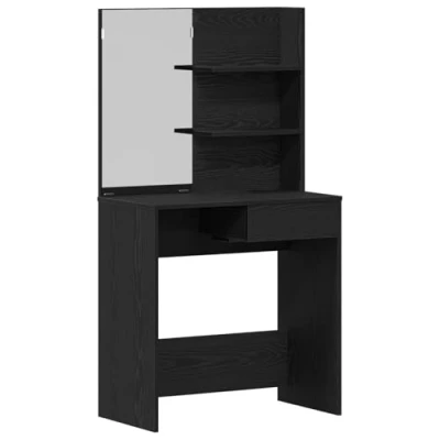 Image of vidaXL Black Oak Dressing Table with Mirror 74.5 x 40 141 cm