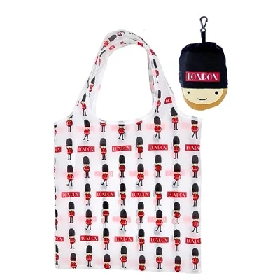Image of Puckator Foldable Reusable Shopping Bag London Souvenir Guardsman Design Folding Bags Tote Foldaway Fold Up in Pouch Family Beach