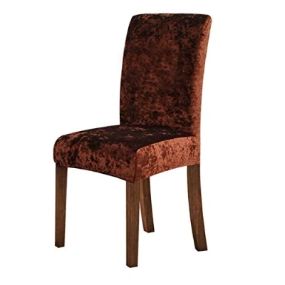 Image of New Crushed Velvet Dining Chair Cover, Spandex Elastic Slipcover Case for Room Kitchen Wedding Banquet,Coffee,4pcs