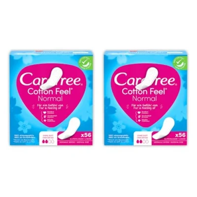 Image of Carefree Cotton Feel Pantyliners Unscented Bundle of 2 112 Count (2 x 56) Ultra Soft &amp; Breathable Sanitary Towels Suitable for All Panty Shapes