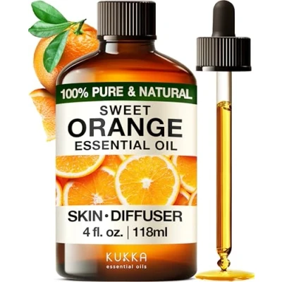 Image of Kukka Sweet Orange Essential Oil for Diffuser &amp; Skin 118ml 100% Pure Natural Oil, Citrus Scent, Cleaning Aromatherapy Soap Making Scent DIY