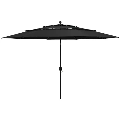 Image of vidaXL 3 Tier Garden Parasol, Large 3.5m Outdoor Umbrella with Aluminium Pole, Black, UV Protective and Anti Fade Polyester Portable &amp; Adjustable