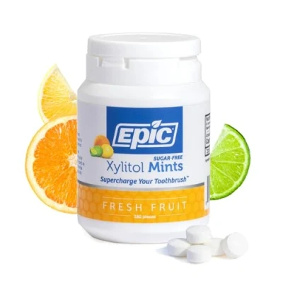 Image of Epic Dental 100% Xylitol Sweetened Breath Mints, Fresh Fruit, 180 Count