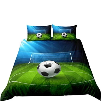 Image of Andrui Bedding Set Double 3D Football Soccer Print Quilt Cover with Zipper Closure for Kids Boys Teen Soft Microfiber Duvet Pillow Case